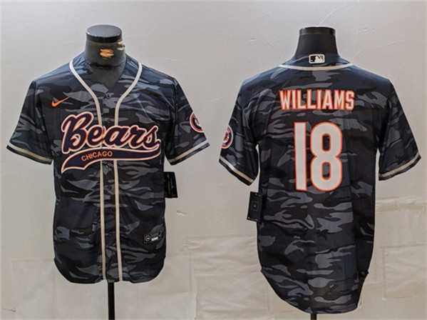 Mens Chicago Bears #18 Caleb Williams Grey Camo With Patch Cool Base Stitched Baseball Jersey